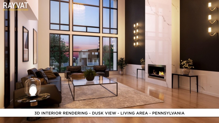 3D-Interior-Rendering-Dusk-View-Living-Area-Pennsylvania